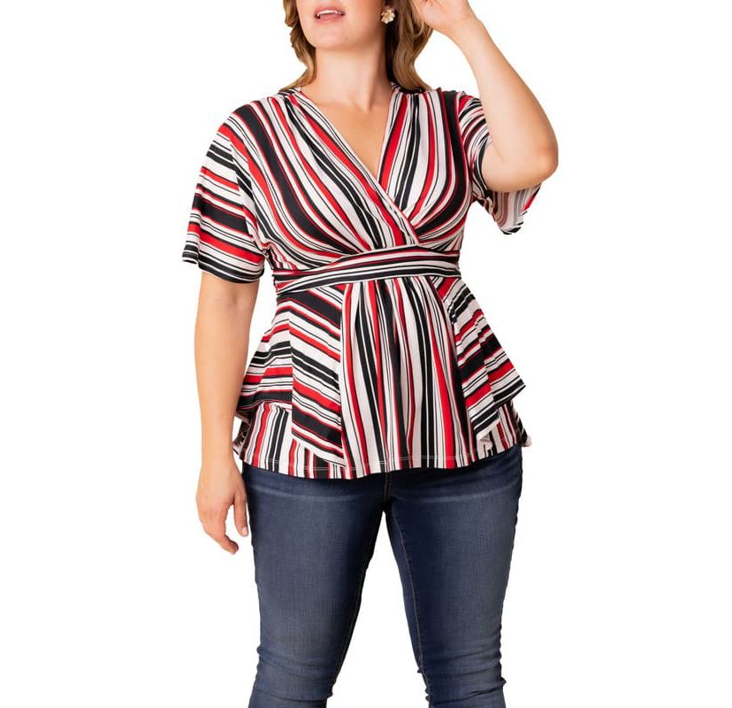 Womens Plus Size Boulevard V-Neck Stripe Top