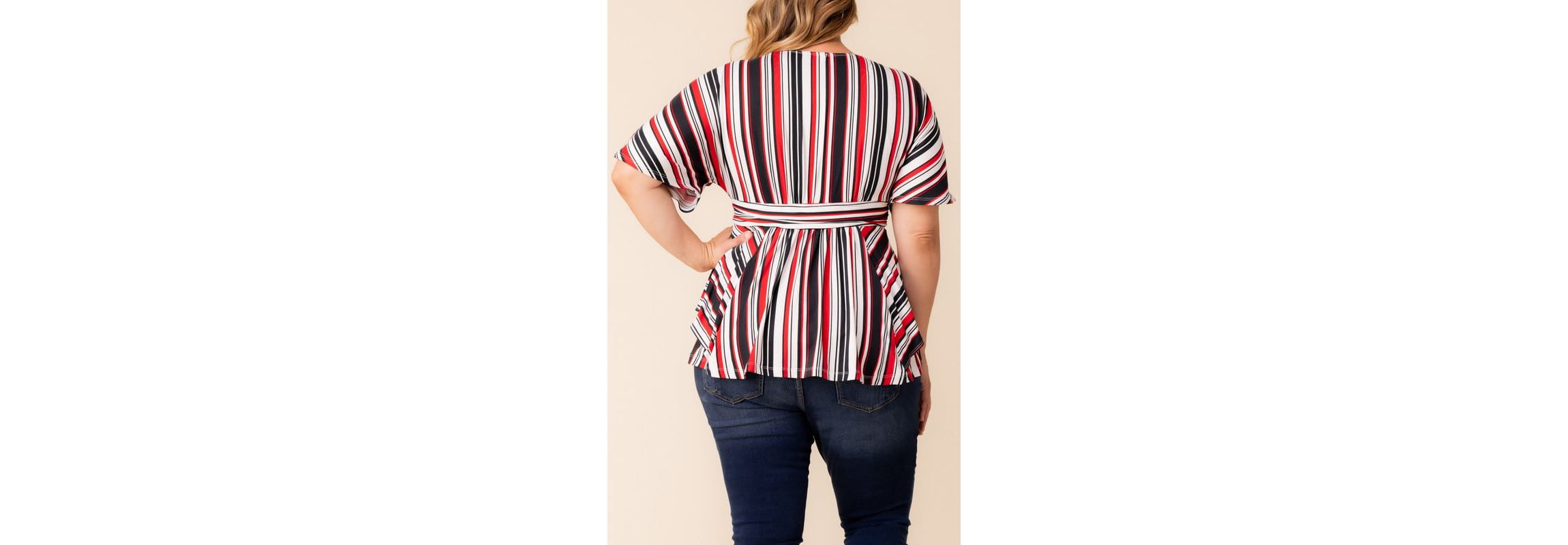 Womens Plus Size Boulevard V-Neck Stripe Top