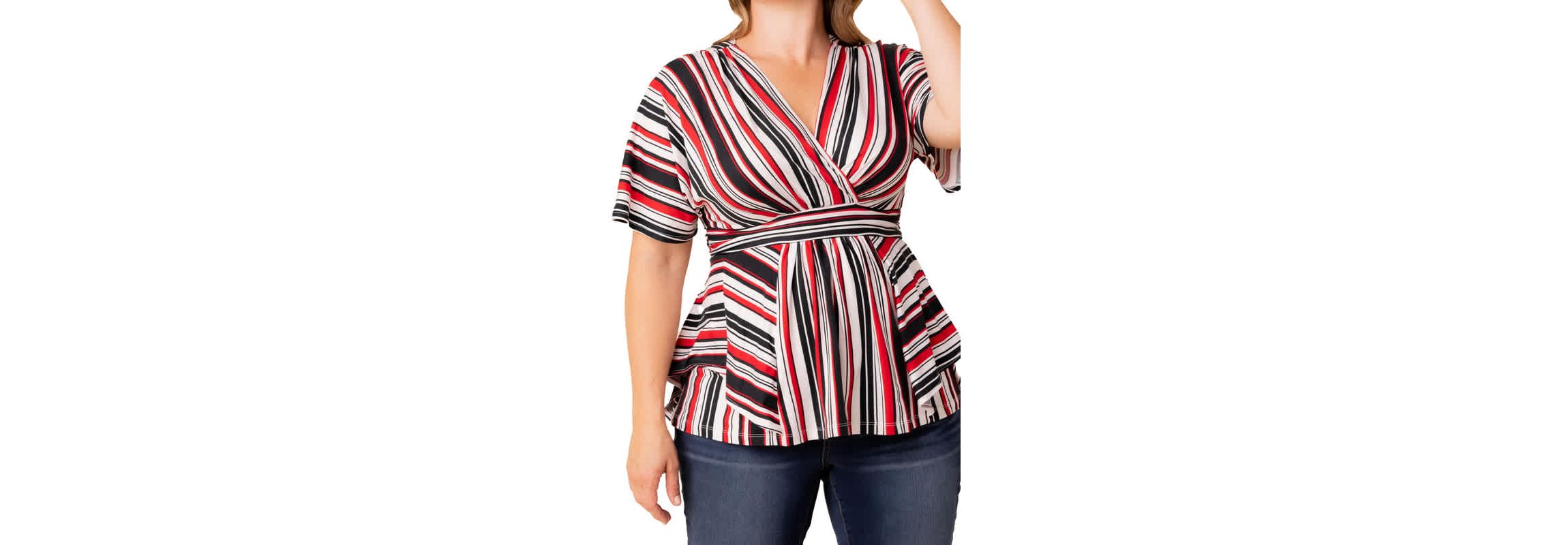 Womens Plus Size Boulevard V-Neck Stripe Top