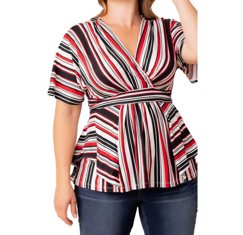 Womens Plus Size Boulevard V-Neck Stripe Top