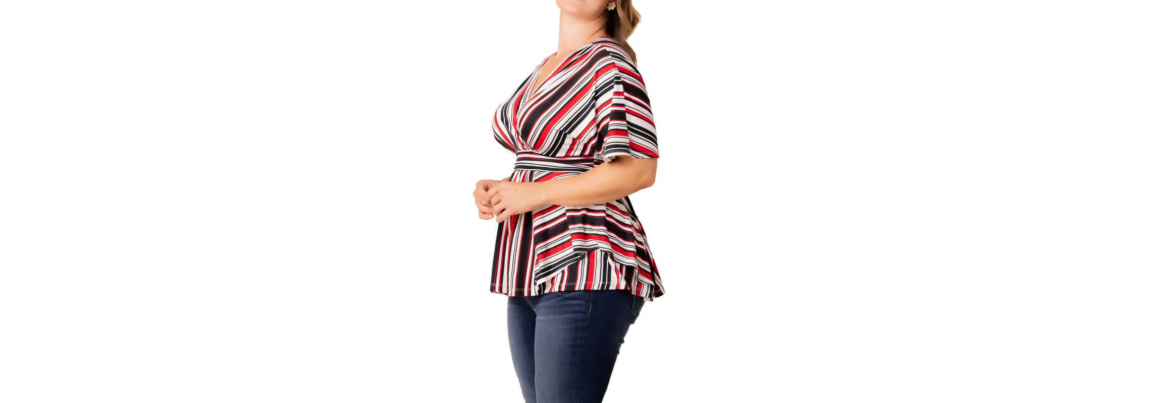 Womens Plus Size Boulevard V-Neck Stripe Top