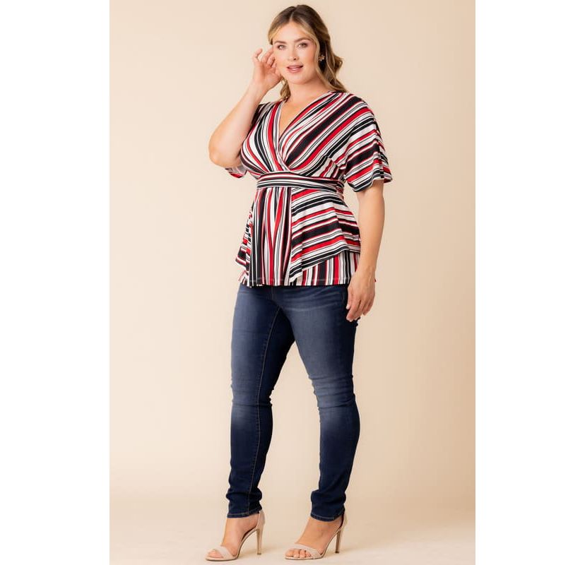 Womens Plus Size Boulevard V-Neck Stripe Top