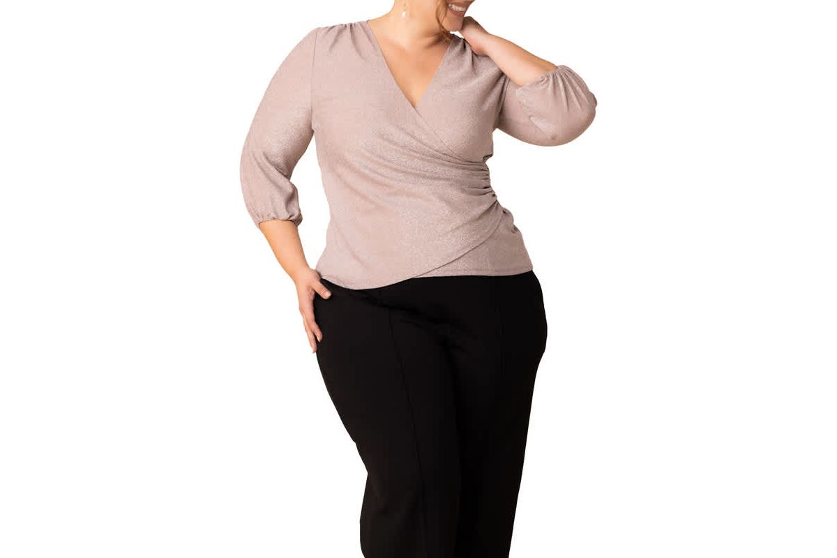 Womens Plus Size Celeste Sparkling Faux Wrap Top
