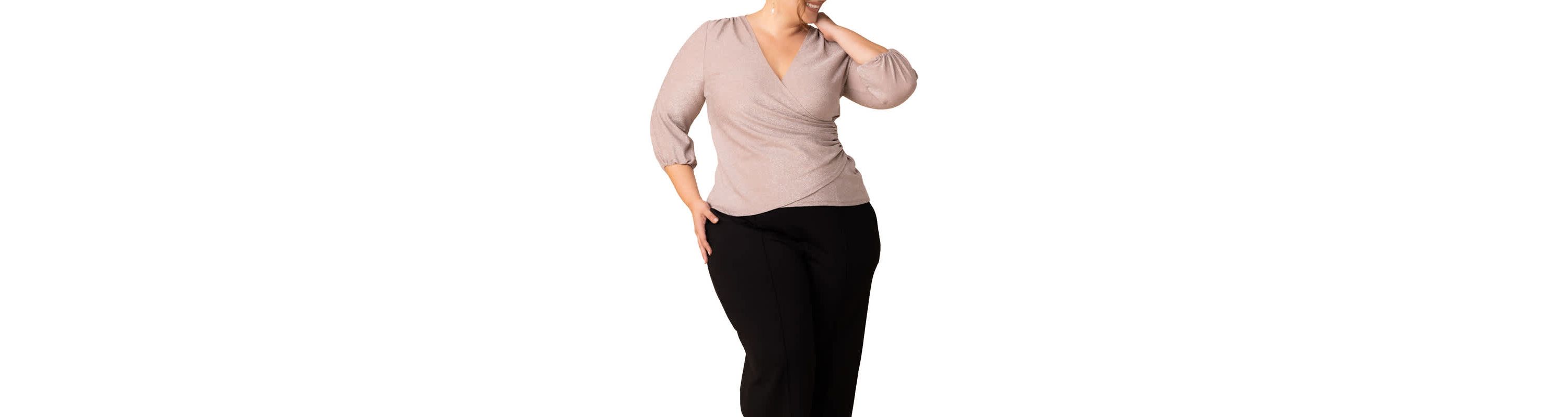 Womens Plus Size Celeste Sparkling Faux Wrap Top