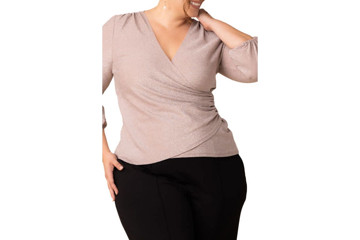 Womens Plus Size Celeste Sparkling Faux Wrap Top