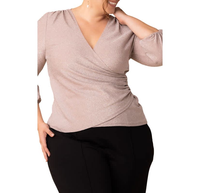 Womens Plus Size Celeste Sparkling Faux Wrap Top