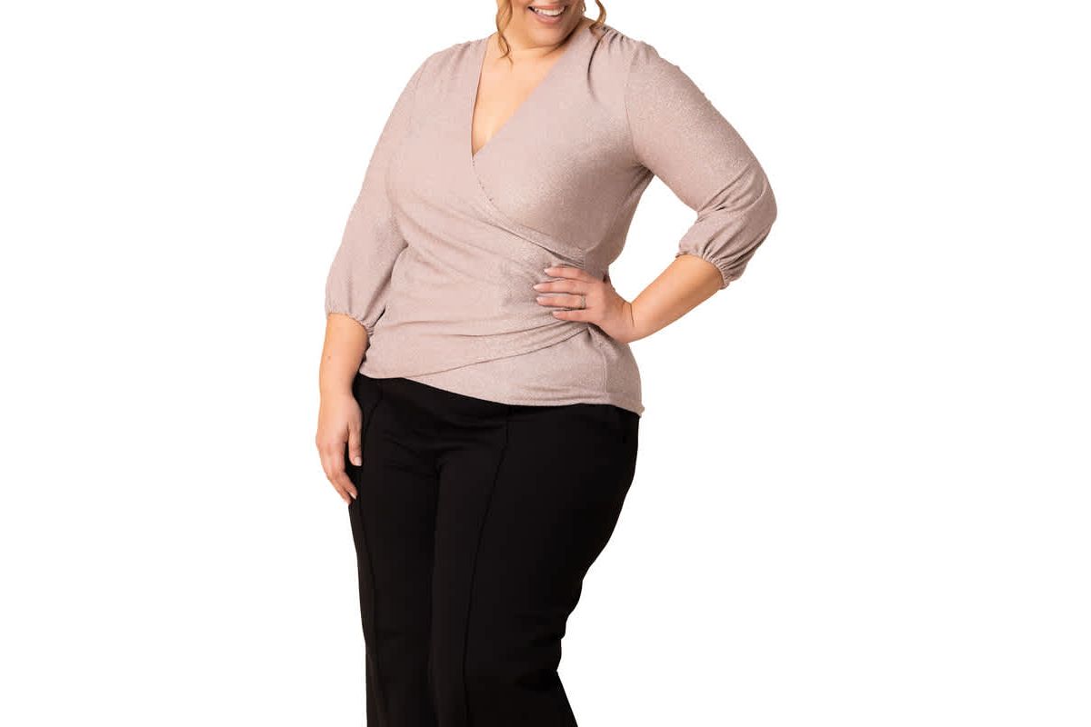 Womens Plus Size Celeste Sparkling Faux Wrap Top