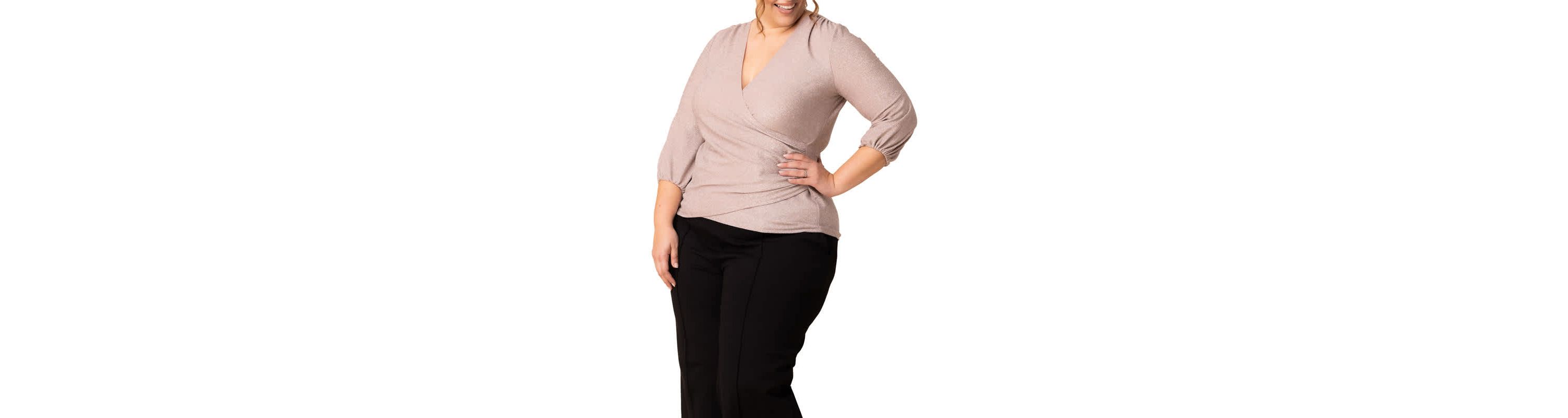 Womens Plus Size Celeste Sparkling Faux Wrap Top