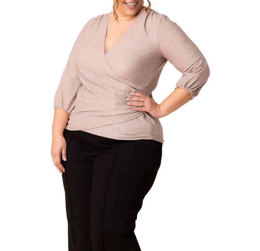 Womens Plus Size Celeste Sparkling Faux Wrap Top
