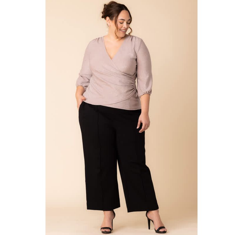 Womens Plus Size Celeste Sparkling Faux Wrap Top