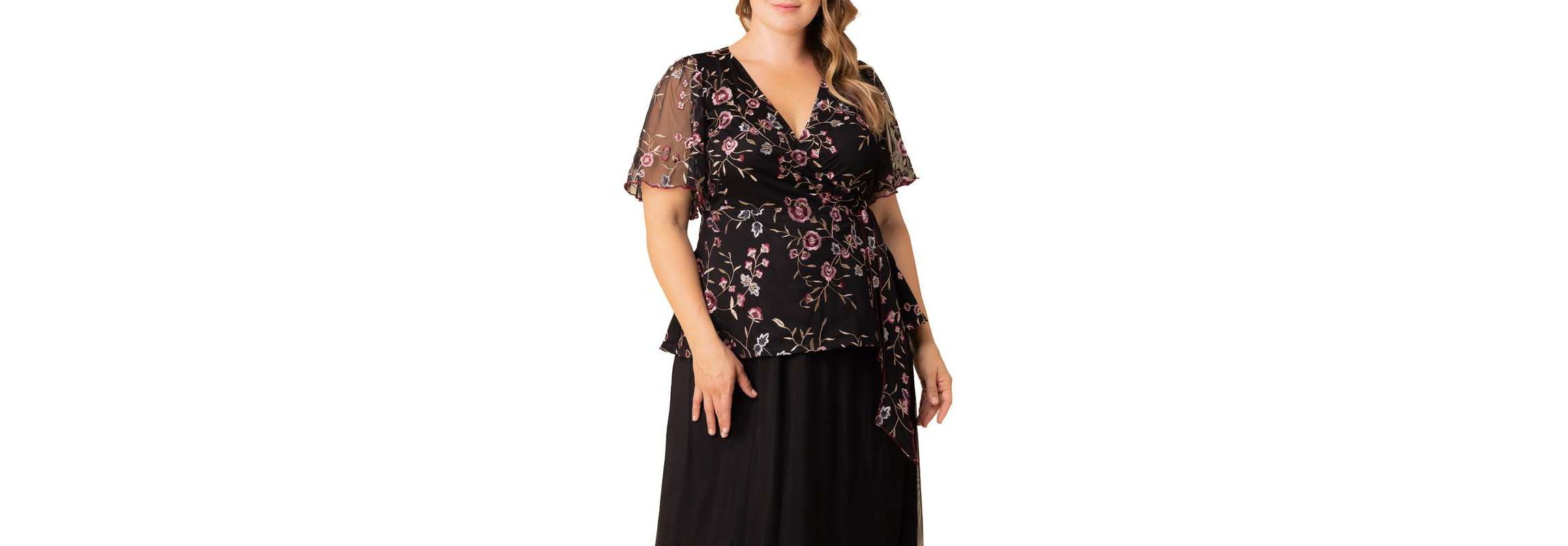 Womens Plus Size Rosalie Embroidered Wrap Top