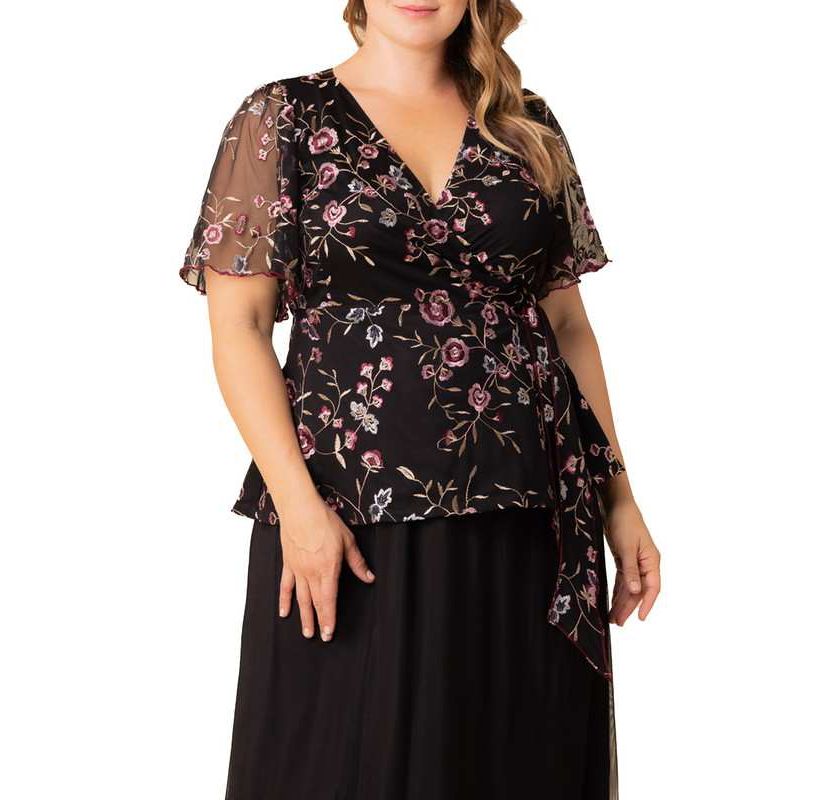 Womens Plus Size Rosalie Embroidered Wrap Top