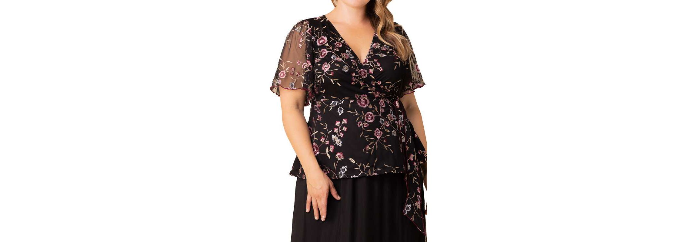 Womens Plus Size Rosalie Embroidered Wrap Top