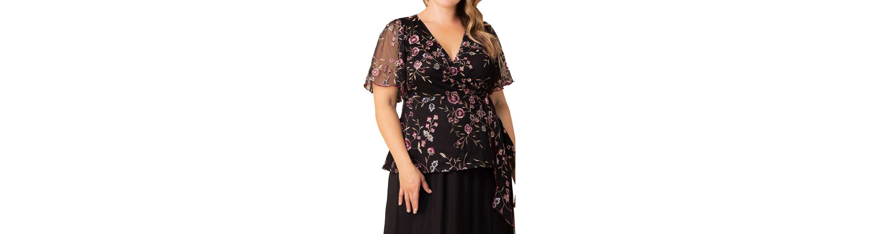 Womens Plus Size Rosalie Embroidered Wrap Top