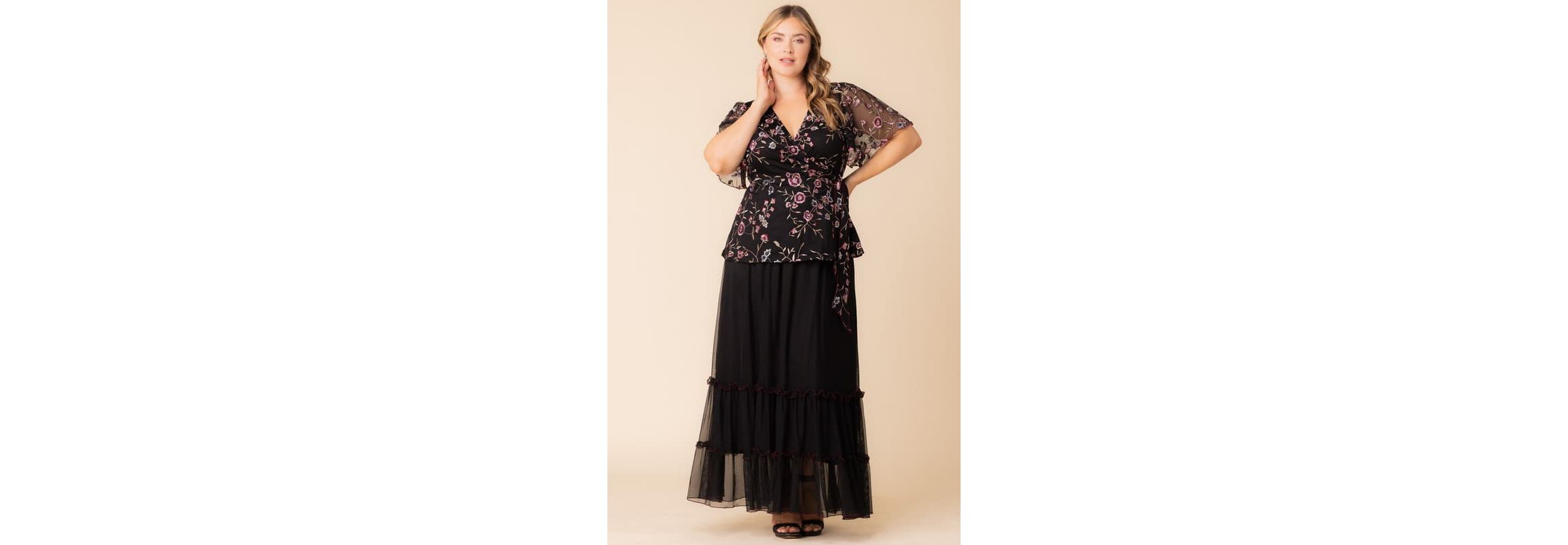 Womens Plus Size Rosalie Embroidered Wrap Top
