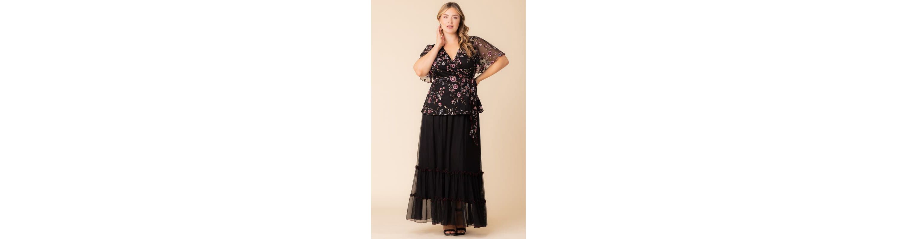 Womens Plus Size Rosalie Embroidered Wrap Top