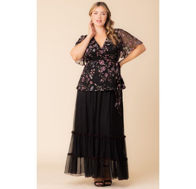 Womens Plus Size Rosalie Embroidered Wrap Top