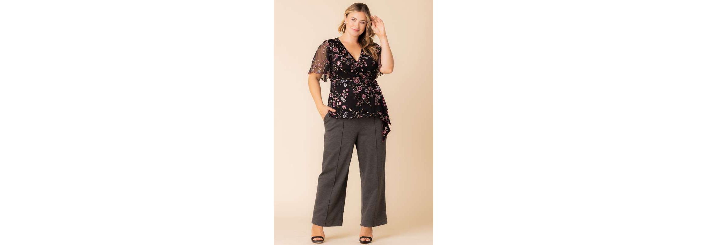 Womens Plus Size Rosalie Embroidered Wrap Top