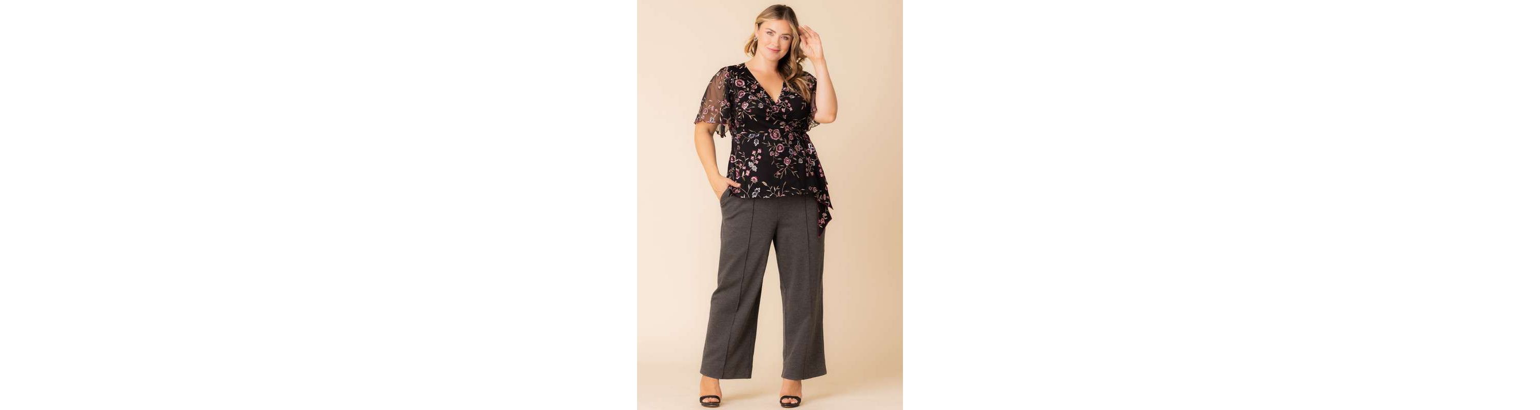 Womens Plus Size Rosalie Embroidered Wrap Top