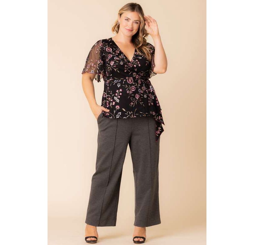 Womens Plus Size Rosalie Embroidered Wrap Top