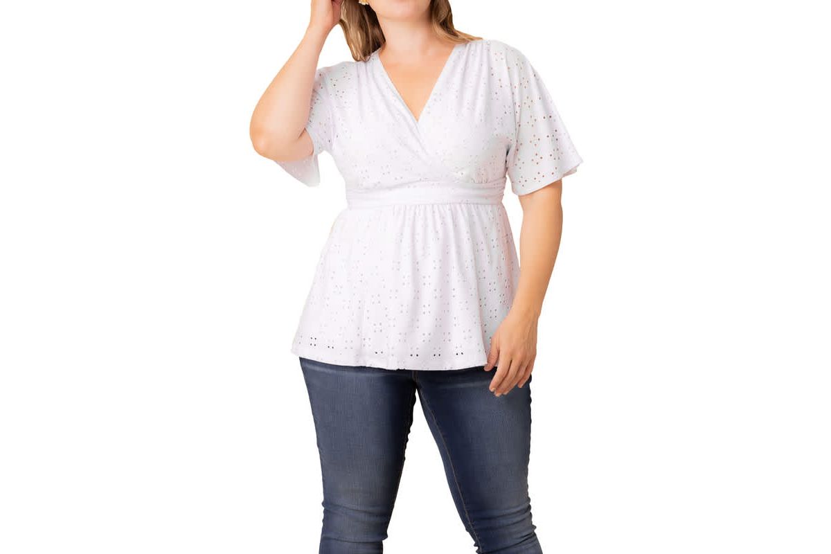 Womens Plus Size Sunny Day V-Neck Eyelet Top