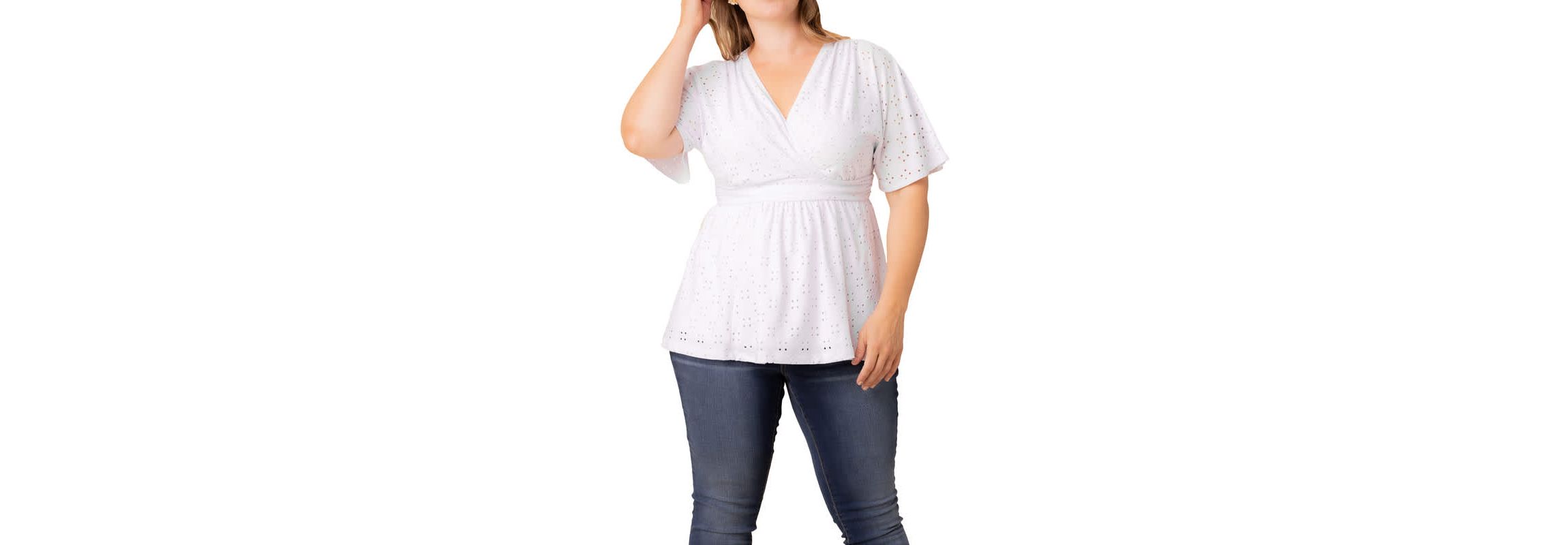 Womens Plus Size Sunny Day V-Neck Eyelet Top