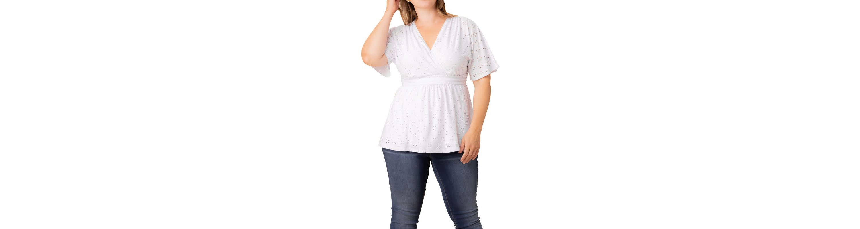 Womens Plus Size Sunny Day V-Neck Eyelet Top