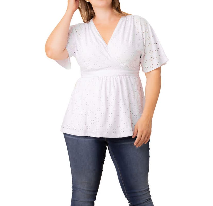 Womens Plus Size Sunny Day V-Neck Eyelet Top