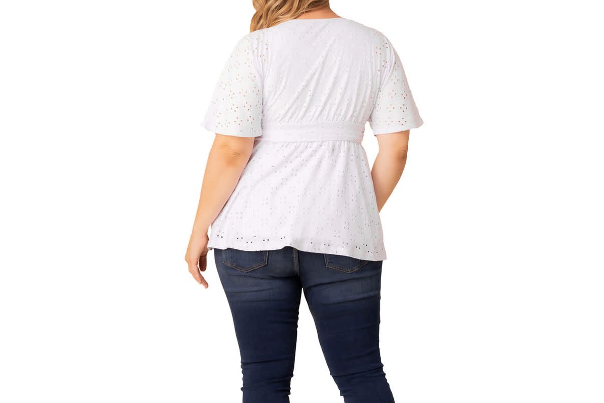 Womens Plus Size Sunny Day V-Neck Eyelet Top
