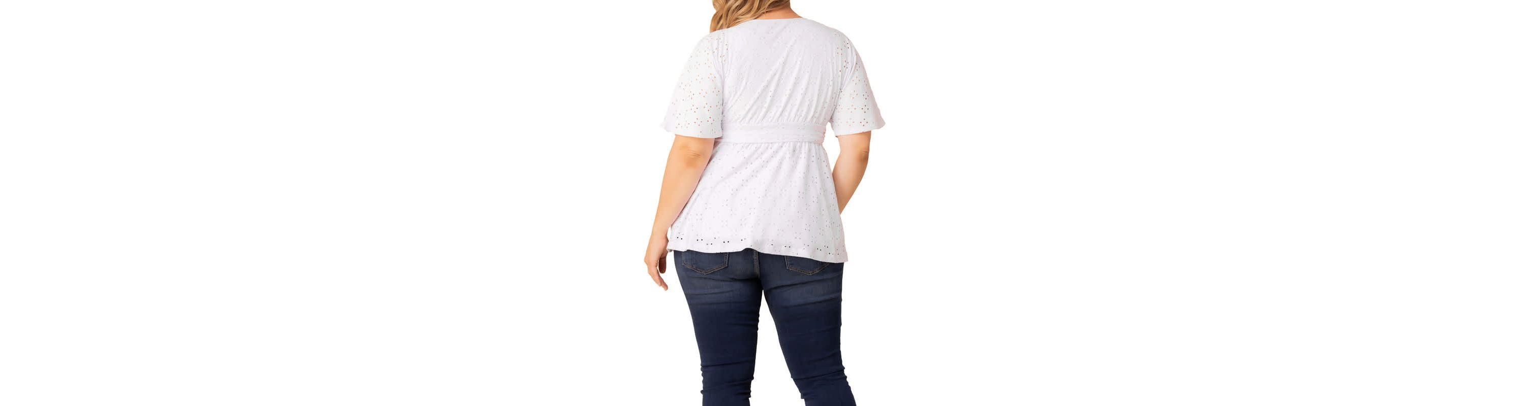 Womens Plus Size Sunny Day V-Neck Eyelet Top