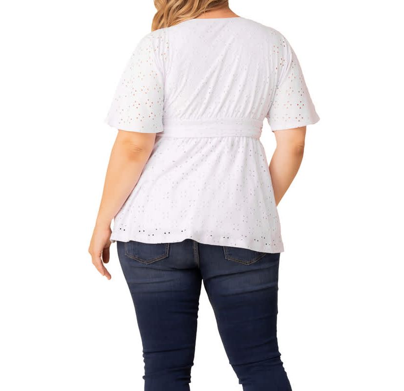Womens Plus Size Sunny Day V-Neck Eyelet Top