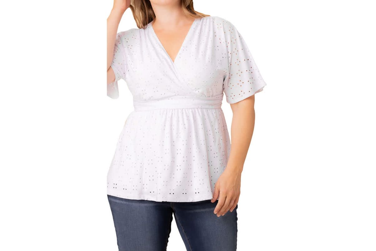Womens Plus Size Sunny Day V-Neck Eyelet Top