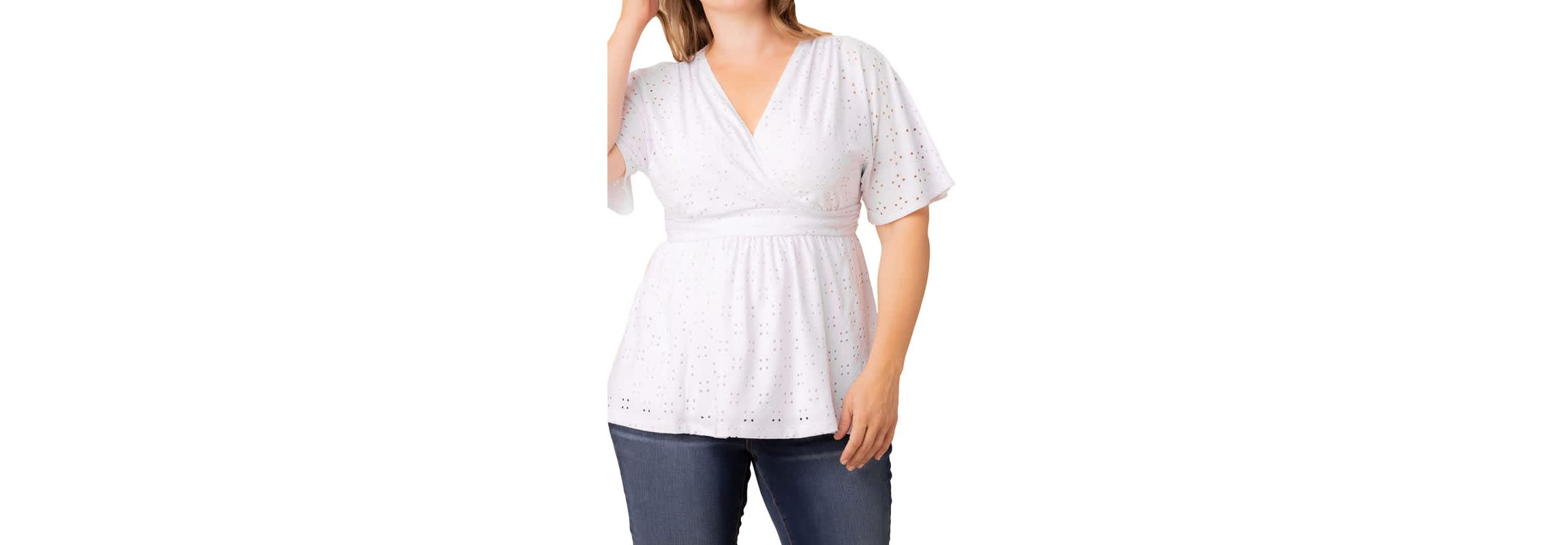 Womens Plus Size Sunny Day V-Neck Eyelet Top
