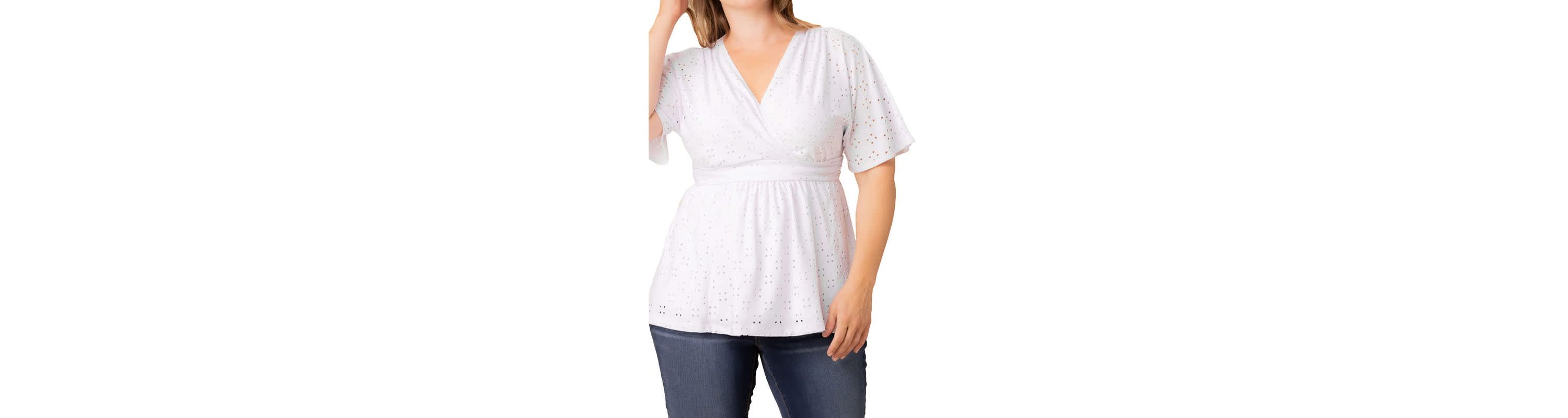 Womens Plus Size Sunny Day V-Neck Eyelet Top