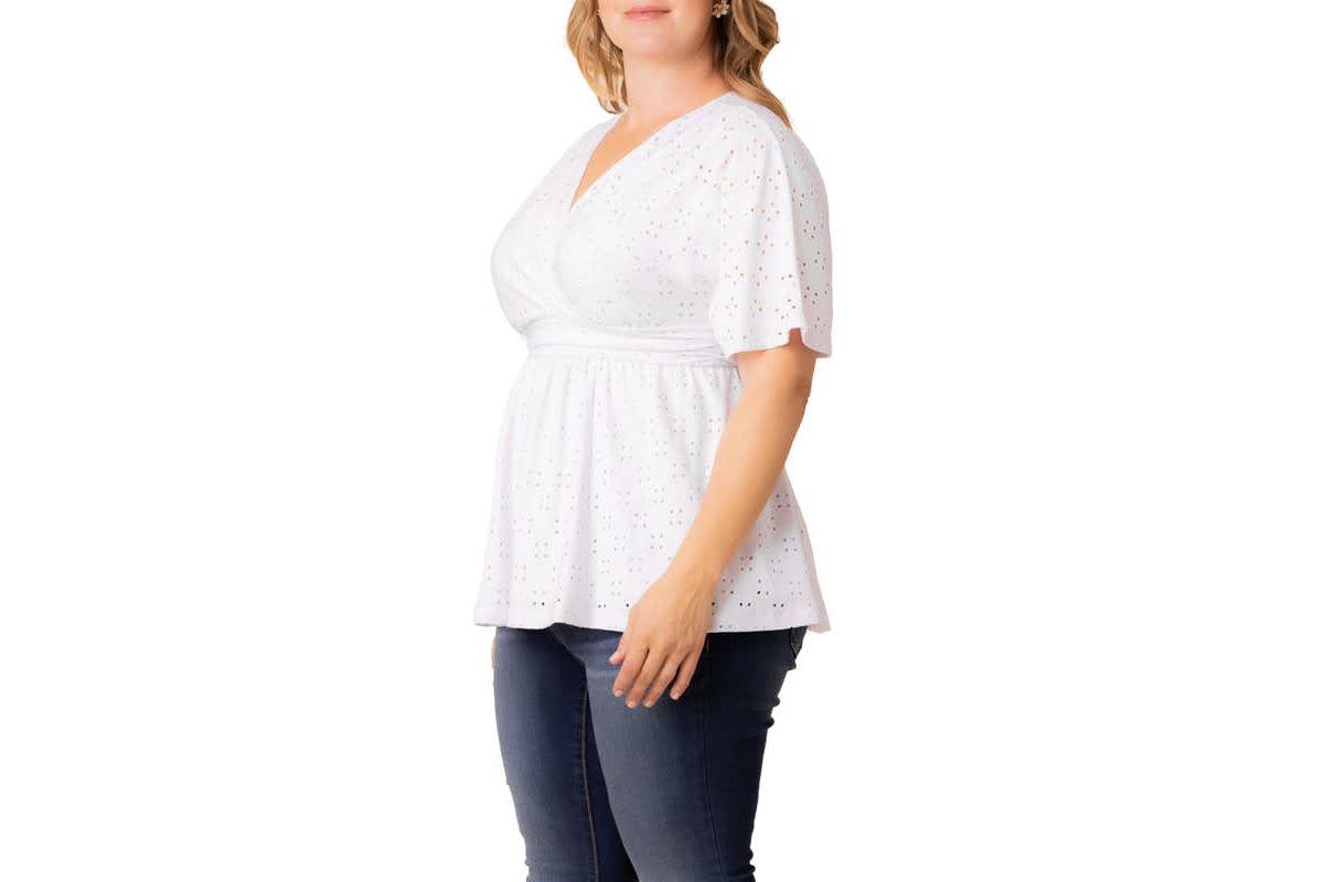 Womens Plus Size Sunny Day V-Neck Eyelet Top