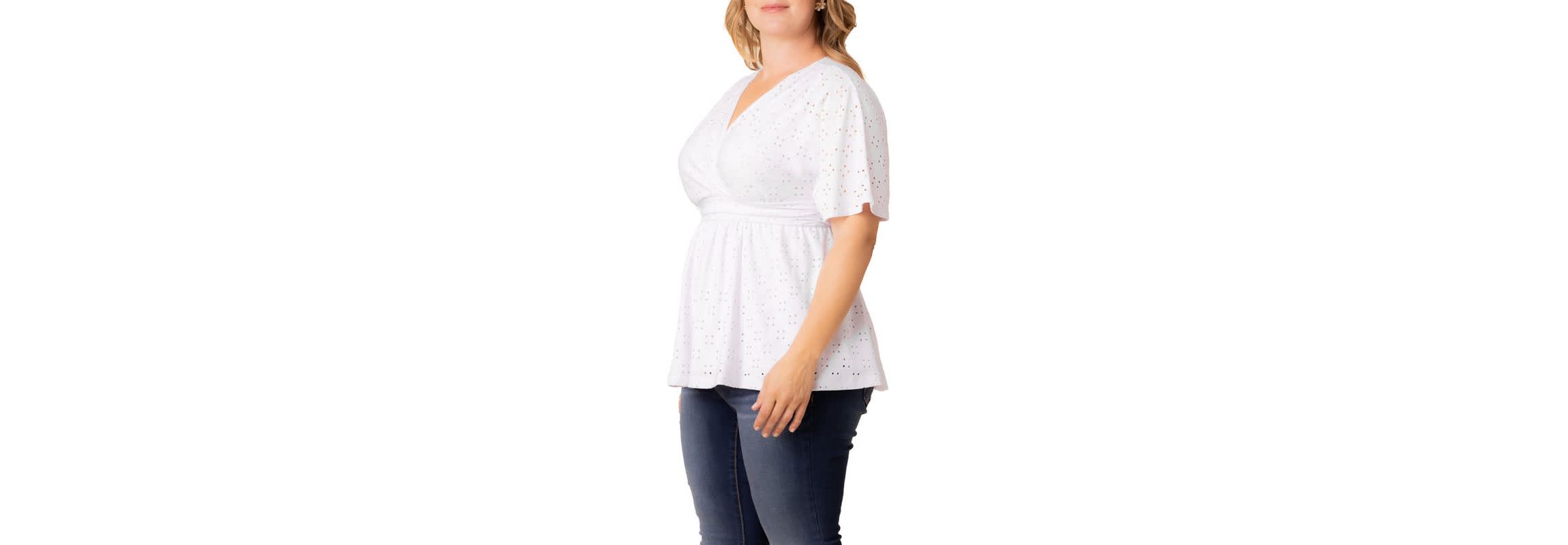 Womens Plus Size Sunny Day V-Neck Eyelet Top