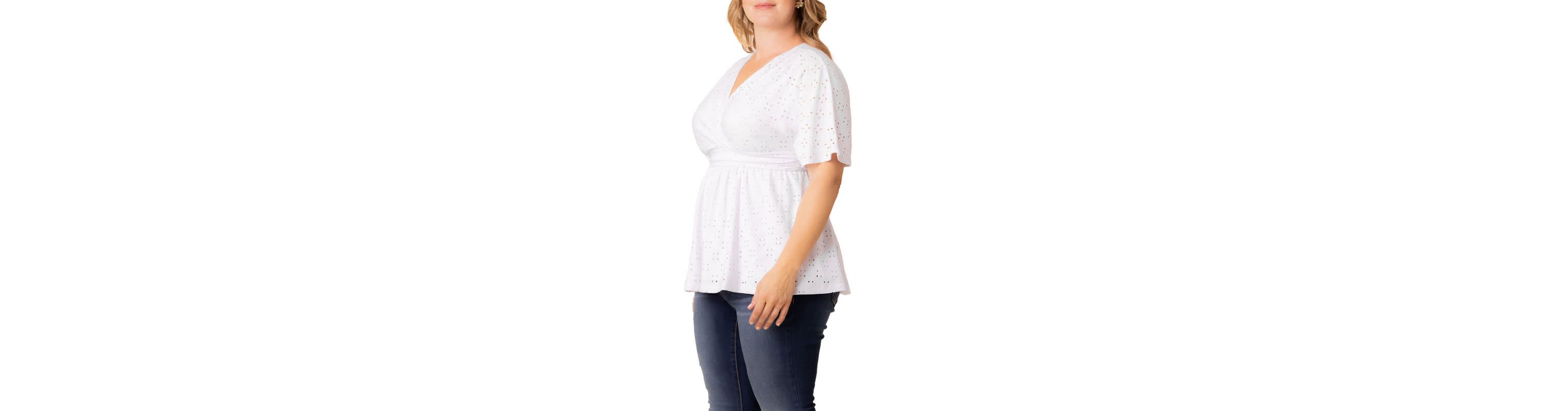 Womens Plus Size Sunny Day V-Neck Eyelet Top