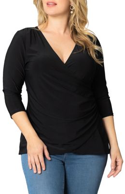 KIYONNA Women's Plus Size Femme Fatale Faux Wrap Top, Black, 1X