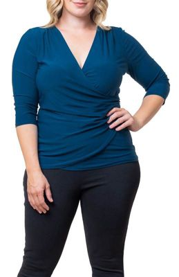 KIYONNA Women's Plus Size Femme Fatale Faux Wrap Top, Blue, 5X