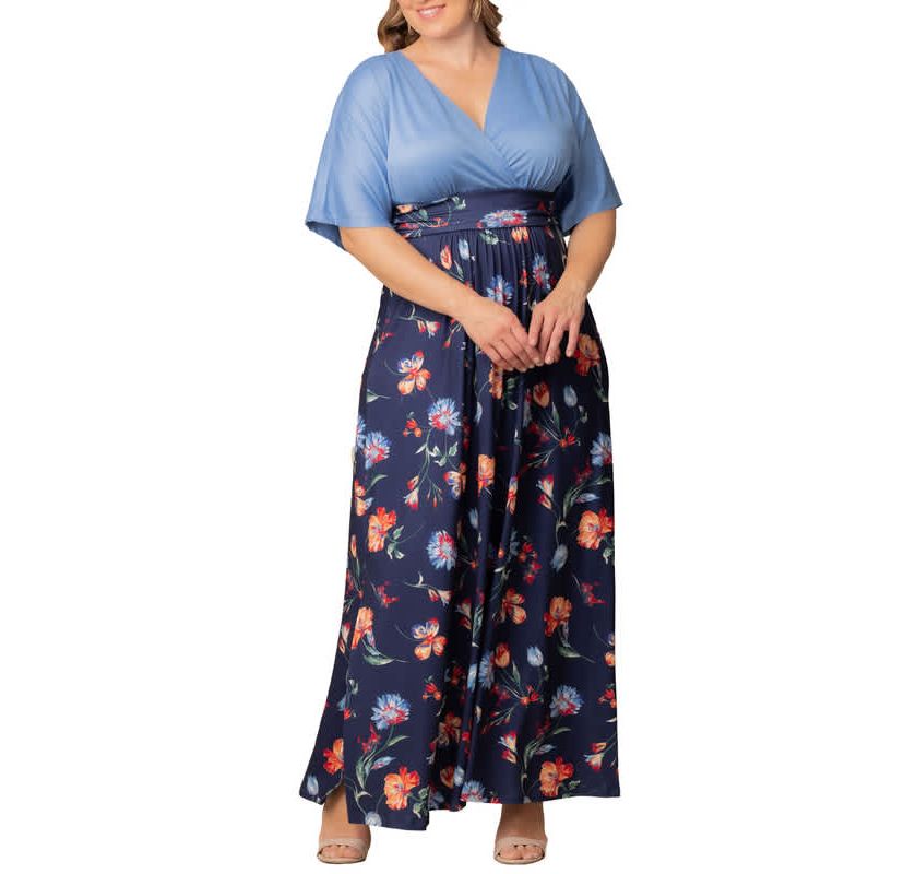 Womens Plus Size Havana Color Block Maxi Dress