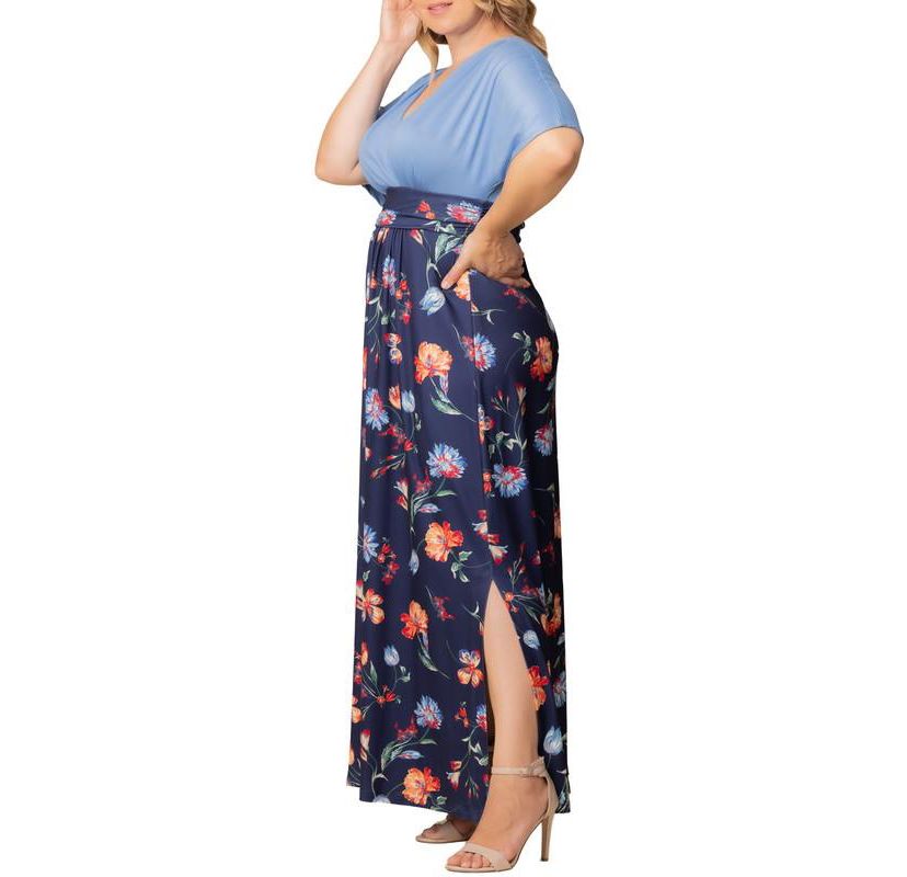 Womens Plus Size Havana Color Block Maxi Dress