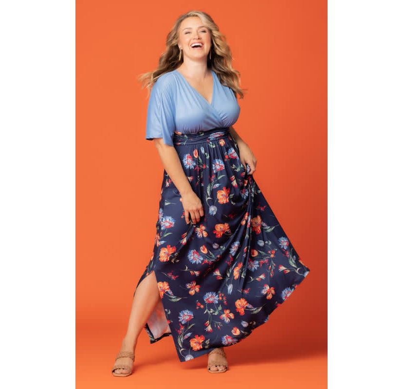 Womens Plus Size Havana Color Block Maxi Dress