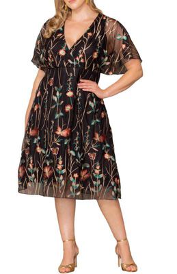 KIYONNA Women's Plus Size Sonnet Embroidered Mesh Midi Cocktail Dress, 4X