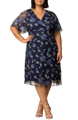 KIYONNA Women's Plus Size Sonnet Embroidered Mesh Midi Cocktail Dress