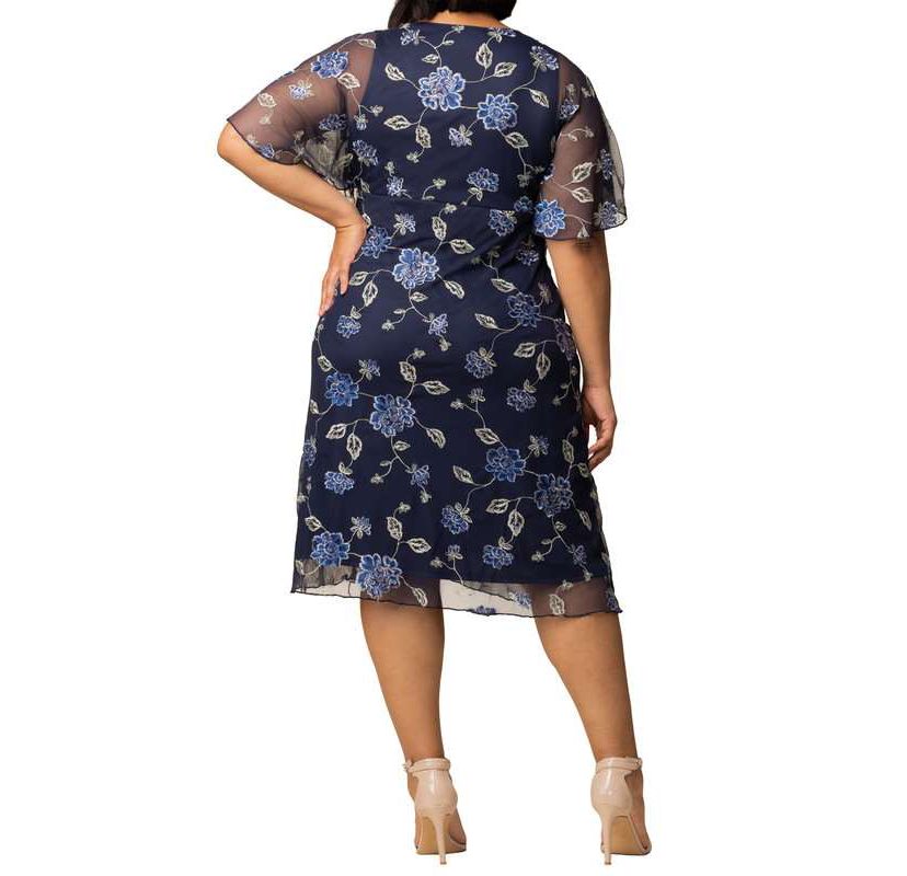 Womens Plus Size Sonnet Embroidered Mesh Midi Cocktail Dress