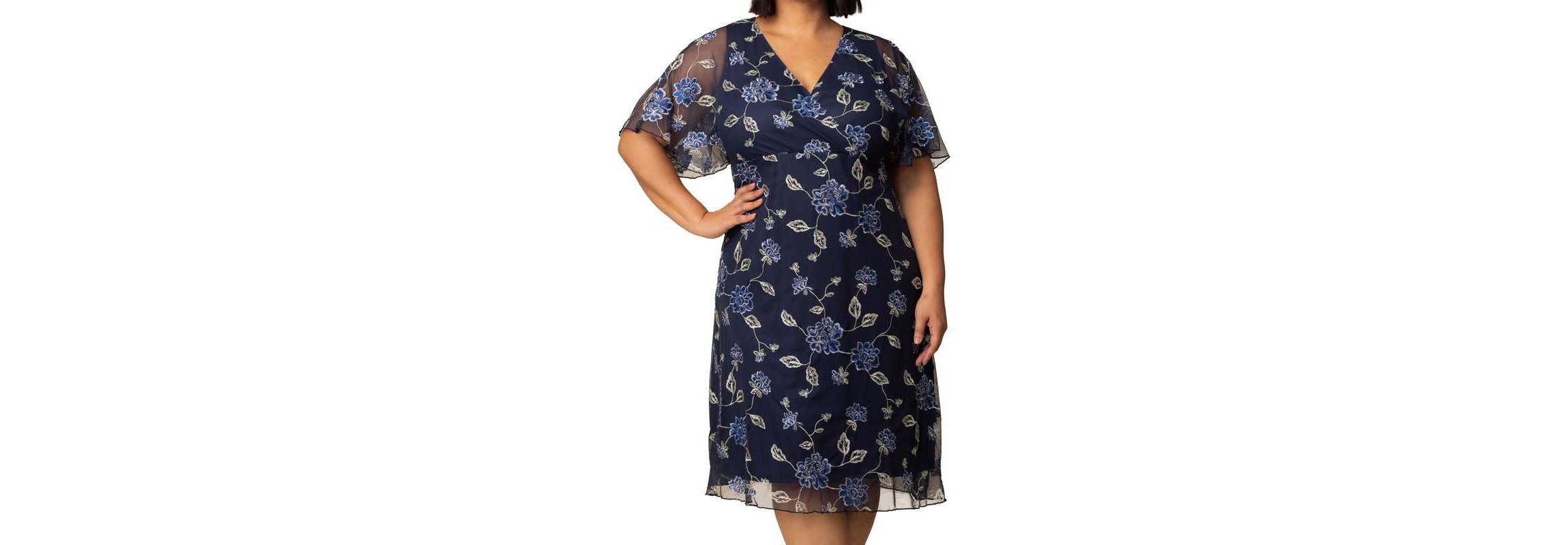 Womens Plus Size Sonnet Embroidered Mesh Midi Cocktail Dress