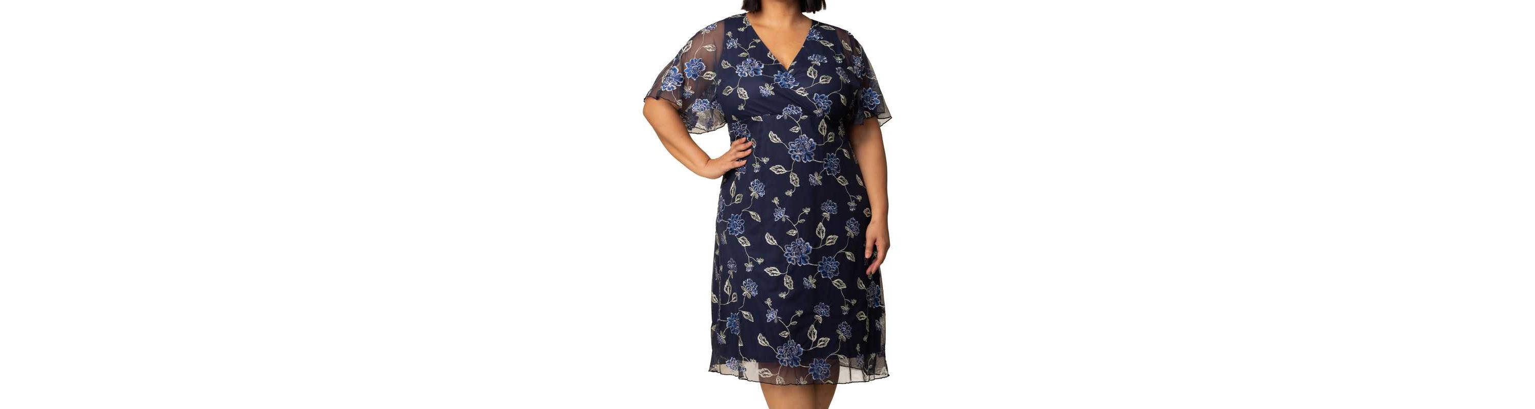 Womens Plus Size Sonnet Embroidered Mesh Midi Cocktail Dress