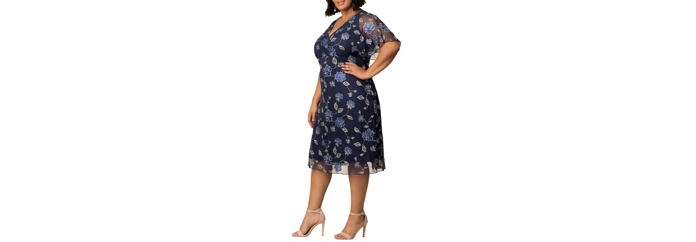 Womens Plus Size Sonnet Embroidered Mesh Midi Cocktail Dress
