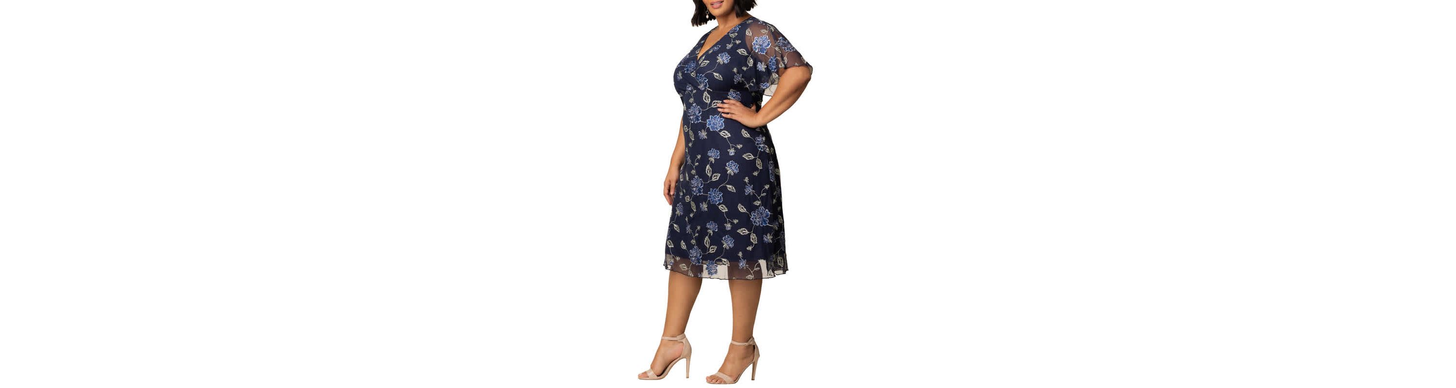 Womens Plus Size Sonnet Embroidered Mesh Midi Cocktail Dress