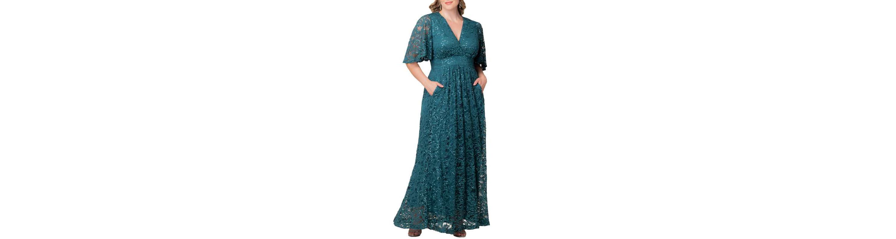 Womens Plus Size Luminous Sequin Lace Evening Gown with Pockets